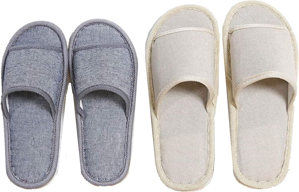 6 Pairs Spa Slippers for Women and Men, Washable Flax Guests Slipper Open Toe Two sizes Fits Most,Reusable House Slippers Fit for Guests,Bathroom,Bedroom,Travel,Home,Indoor