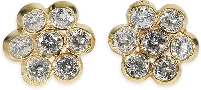 Pre-Loved Vintage Flower Cluster Earrings, Yellow Gold, Diamond, 14 mm