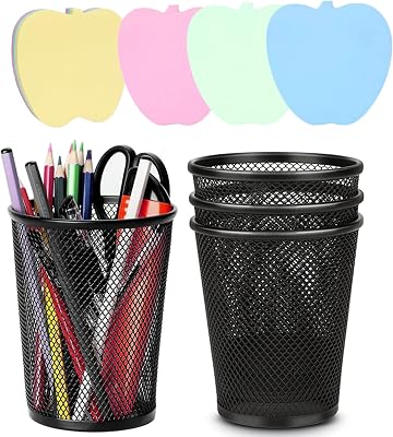 4 Packs Pen Holders, Mesh Pencil Holder Metal Pen Cup Black for Desk, Multifunctional Organizer for Office School Home Makeup Brush,Pencil Cup for Pen