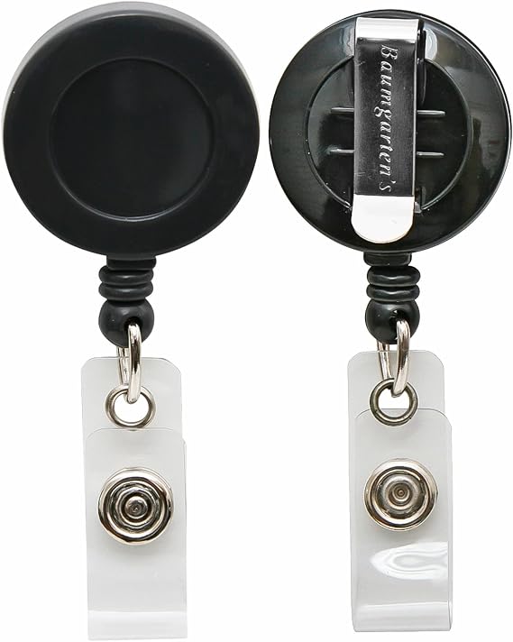 SICURIX Standard ID Badge Reels Round Belt Clip Strap 25 Pack BLACK (68424)