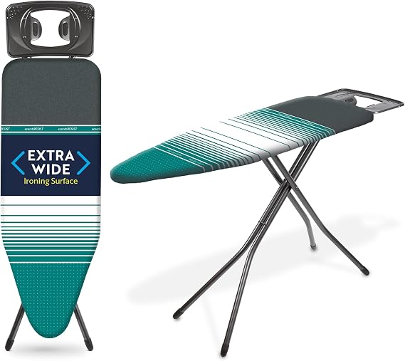 Minky York Ironing Board with Extra Wide Ironing Surface | Made in UK | Freestanding Ironing Board with Scorch Resistant Cover 48" x 17" (Black)