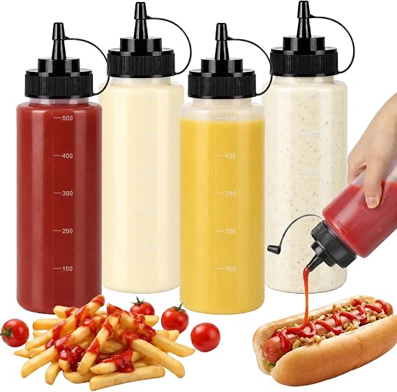 OAMCEG Sauce Squeeze Bottles,4 Pack 16oz/470ml Plastic Condiment Bottles