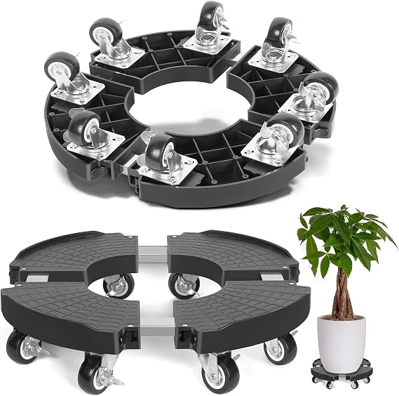 TreeGun Plant Caddy with Wheels with 8 Lockable Casters, Rolling Plant Stand Adjustable 38-58CM, Plant Stand with Wheels 200KG Capacity for Outdoor Indoor Large Plant/Flower Pot