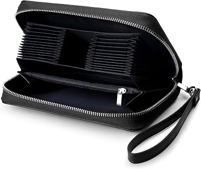 Huztencor Long Credit Card Holder Wallet RFID Blocking Zipper Men Women Leather Wallets