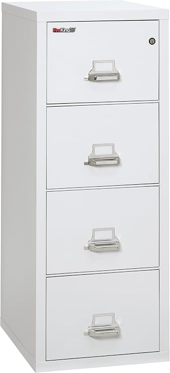 Fireking Fireproof Vertical File Cabinet (4 Legal Sized Drawers, Impact Resistant, Water Resistant), 52.25" H x 20.81" W x 25.06" D, Arctic White