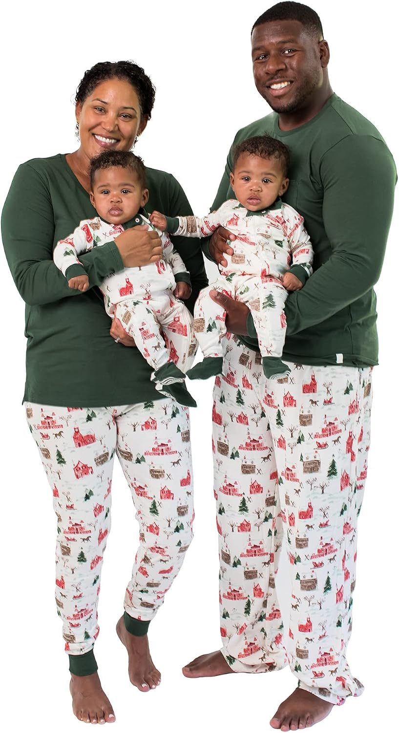 Burt's Bees Baby Baby Sleeper Family Jammies Matching Holiday Organic Cotton Pajamas, Holiday Village, 18 Months