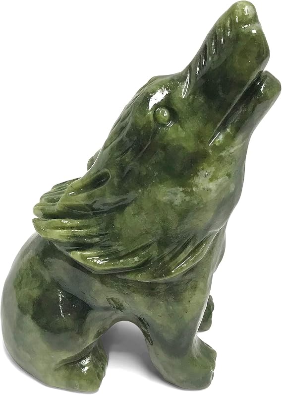 Gem Avenue Hand Carved Wolf Nephrite Jade Crystal Figurine 1 to 1.2 Lb