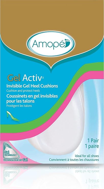 Amope GelActiv Invisible Gel Heel Cushions Insoles for Women, 1 pair, Size 5-10