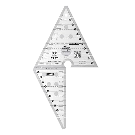 Creative Grids 2 Peaks in 1 Triangle Quilt Ruler CGR2P1 Made in USA, 7in x 13in, Non-Slip Grip Acrylic Quilting, Sewing, Crafting, Patchwork Ruler & Template