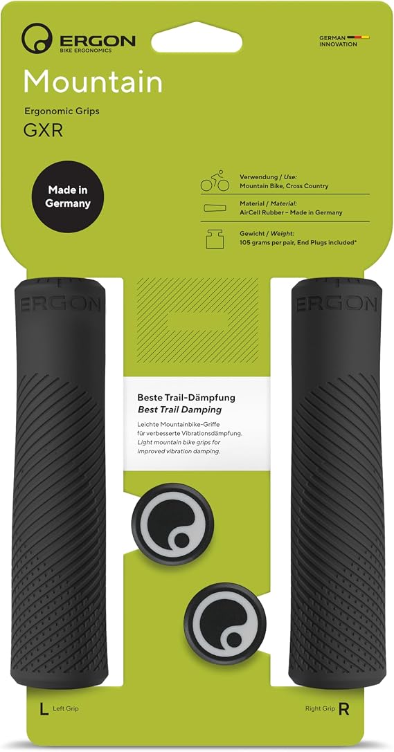 Ergon GXR MTB Mountain Bike Grips Ultra-Light AirCell Rubber, Ergonomic Comfort, Slip-Resistant