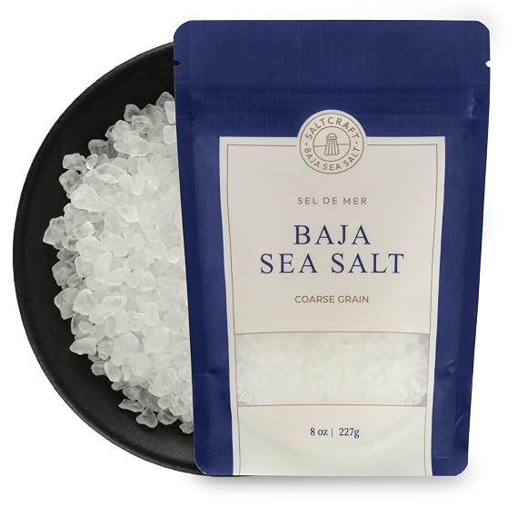 SALTCRAFT Baja Sea Salt Hand-Harvested Coarse Crystals, 30% Less Sodium, Non-GMO, Kosher, Perfect for Grinders 8 oz