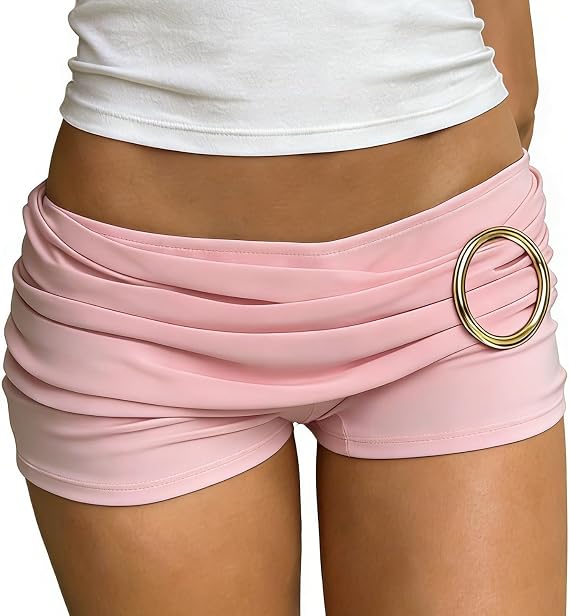 Women Y2k Micro Shorts O Rings Skinny Booty Shorts