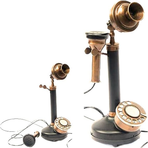 Rotary Dial Home Decor Telephone Antique Finish Desk Table Decor Decorative Candlestick Phone Black Contemporary Style Old Model Replica