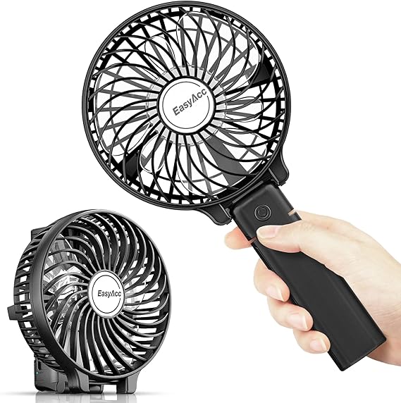 EasyAcc Handheld Fan Portable Rechargeable, Ultra Quiet &180 Foldable & Up 10 Hours & 3 Speeds Powered Personal Battery Foldable Adjustable Fan Home Travel Outdoor Office Black