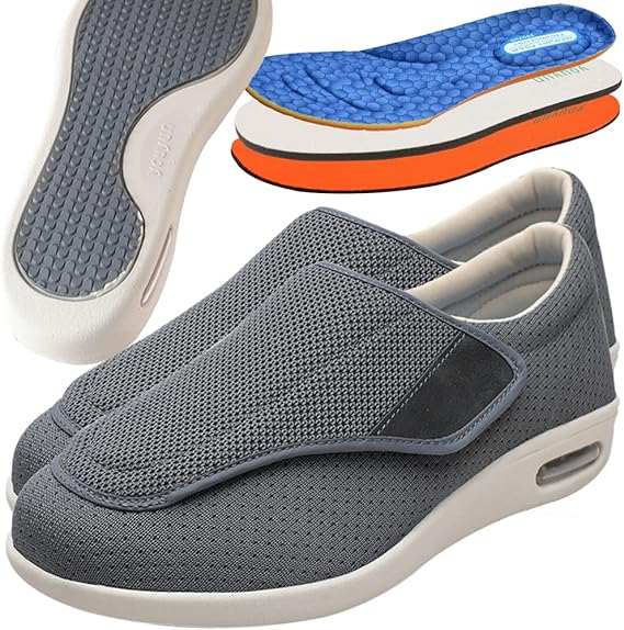Wide Shoes Men's Diabetic Shoes Men's Orthopaedic Shoes Men's Wide Therapy Shoes Men's Extra Wide Adjustable Walking Shoes for Foot Swelling Grey 41 EU