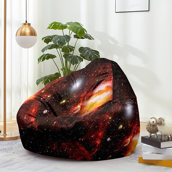 Lukery Bean Bag Chair for Adults (No Filler), Starry Sky Bean Bag Cover, Stuffed Animal Storage Bean Bag Chairs for Kids, Comfy Bean Bags Washable Beanbag Lazy Sofa (M/31.5x35.4'',Orange Galaxy)