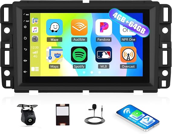 4+64G Android 15 Car Stereo for Chevrolet Chevy Silverado GMC Sierra 2007-2013 with Wireless Apple Carplay Android Auto, 7" HD Touchscreen Car Radio with GPS WiFi Bluetooth 5.0 FM 32EQ Backup Camera