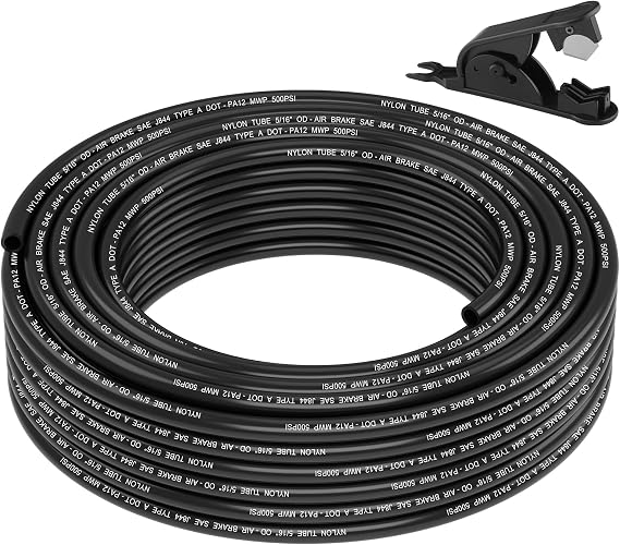 5/16" DOT Air Line, 50FT SAE J844 PA12 Nylon Air Tubing with Cutter