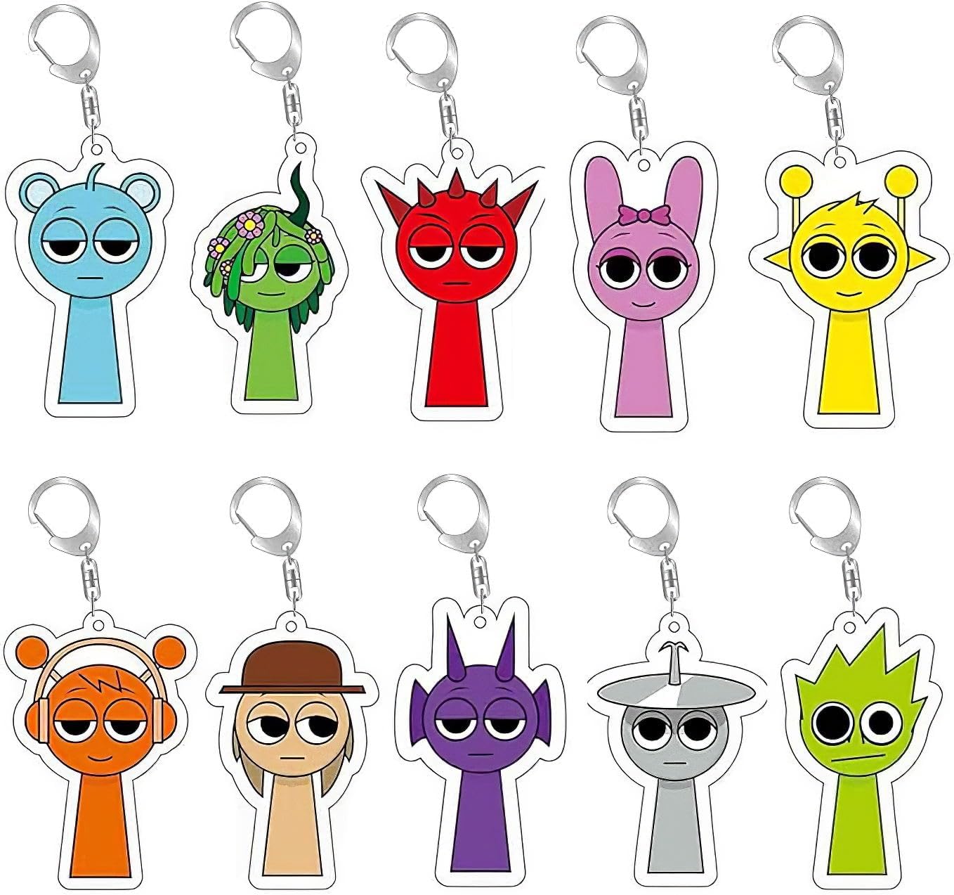 Splanky Keychains, Set of 10, Acrylic Keychains, Pendant, Singing Monster, Horror Game, Peripheral Goods, Character, Charm, Keys, Bag Decoration, Present, Unofficial, 10pc set