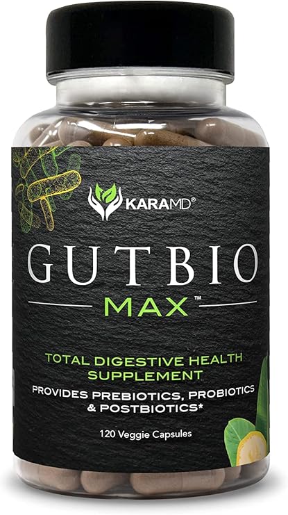 KaraMD GutBio Max - Fiber Supplement with Digestive Enzymes, Prebiotics, Postbiotics & Probiotics for Women & Men - Vegetable Capsules