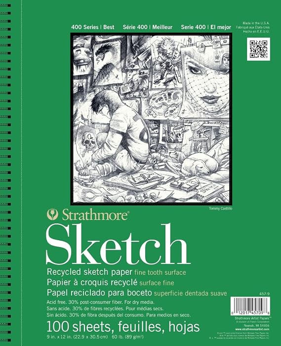Strathmore 400 Series Wire Bound Sketch Pad, 60 lb. Recyled Paper, 3.5 X 5 inches, White, 100 Sheets (457-3-1)