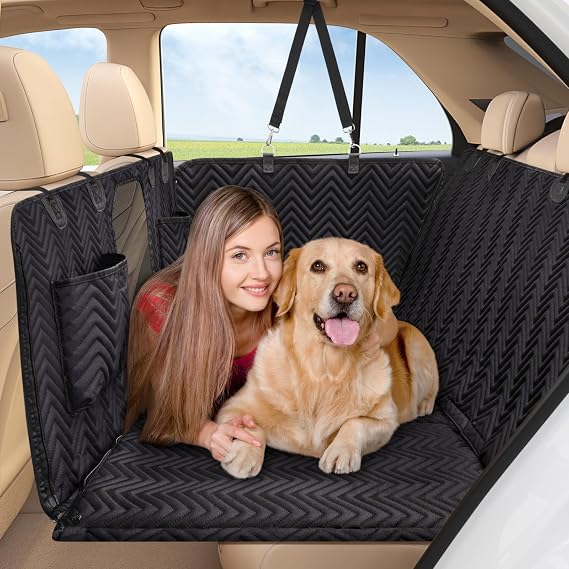 Dog Car Seat Cover - Hard Bottom Backseat Extender, Black | Back Seat, Waterproof Hammock, Thick Sponge, Supports 400 lbs, Seat Protector, Pets, Cars, SUVs, Trucks