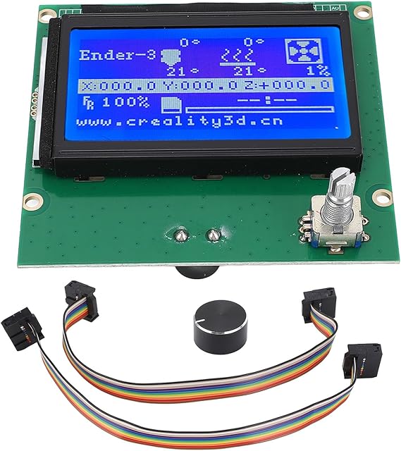 LCD Screen Module Display, 3D Printer Smart Controller 12864 LCD Display with 2 Cable and Knob for CR10