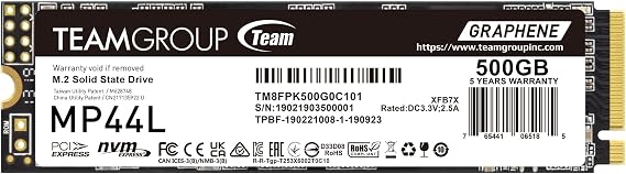 TEAMGROUP MP44L 500GB SLC Cache NVMe 1.4 PCIe Gen 4x4 M.2 2280 Laptop&Desktop SSD (R/W Speed up to 5000/2500MB/s) TM8FPK500G0C101