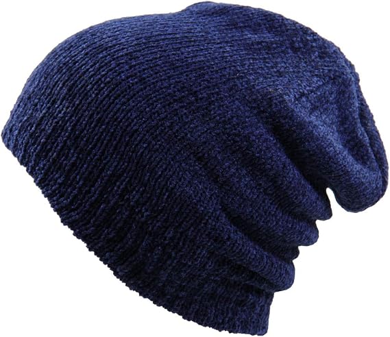 NY Chenille Knitted Plain Beanie Navy