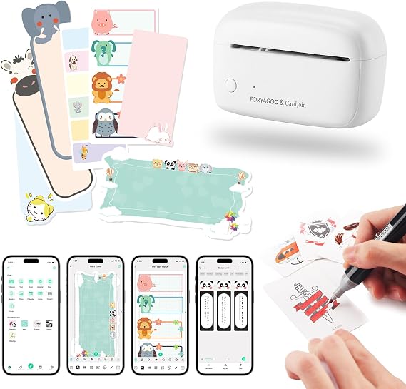 Mini Printer - Portable Sticker Printer Machine, Thermal Label Maker Inkless Pocket Bluetooth Photo for Work, Life, Study Assistance, Tag Receipts, Board Game Cards