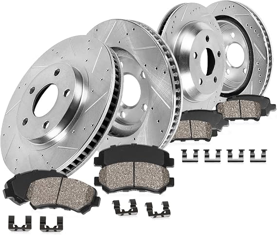 Callahan Brake Parts Front and Rear Brake Kit For Nissan Altima 2002-06 - Drilled & Slotted Disc Rotors with Ceramic Brake Pads + Hardware, EBYK015006