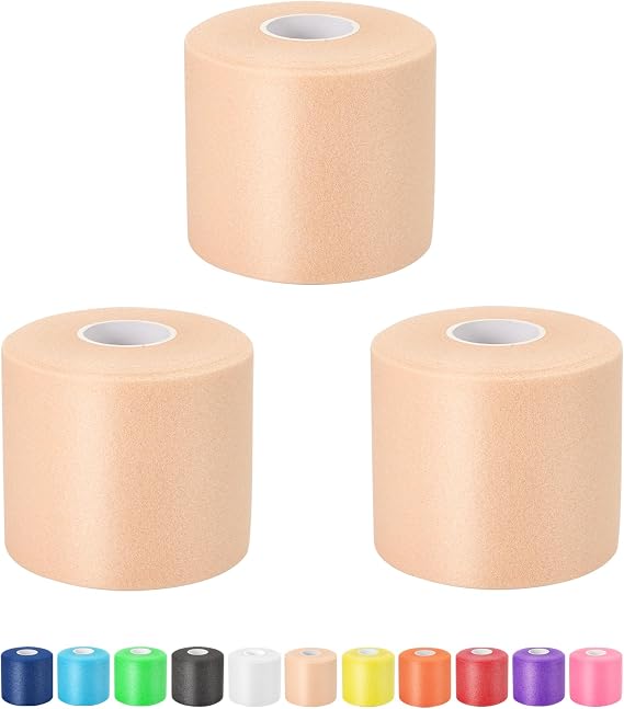 Pre Wrap Athletic Tape 3 Pack, 7cm x 27m Athletic Tape Sports Prewrap, Foam Underwrap for Ankle Wrist Knee Elbow Hair Soccer, Skin