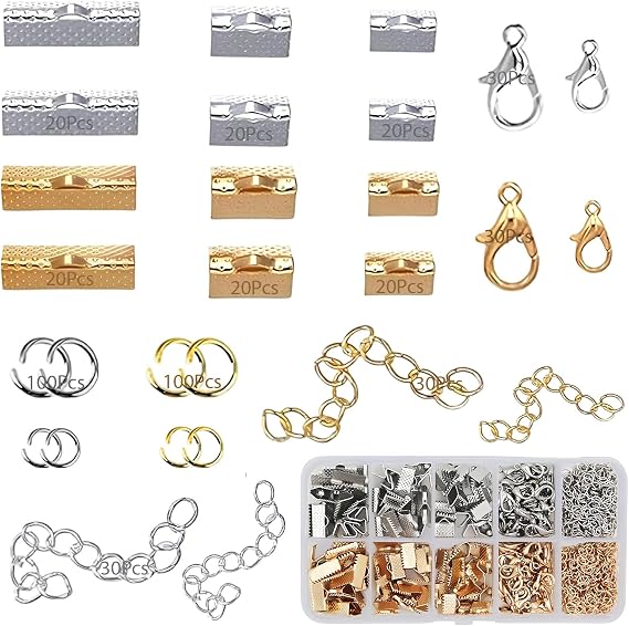 DIY Jewelry Making Kit with Storage Box, Bracelet Earring Making Supplies, Lobster Clasps, Jump Rings, and Ribbon Ends Crimps