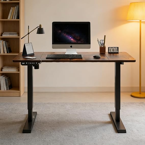 Adjustable Standing Desk, Electric Standing Desk, Home Office Desks, Type C Fast Charging Port on The Side for Home and Office (Brown-A)