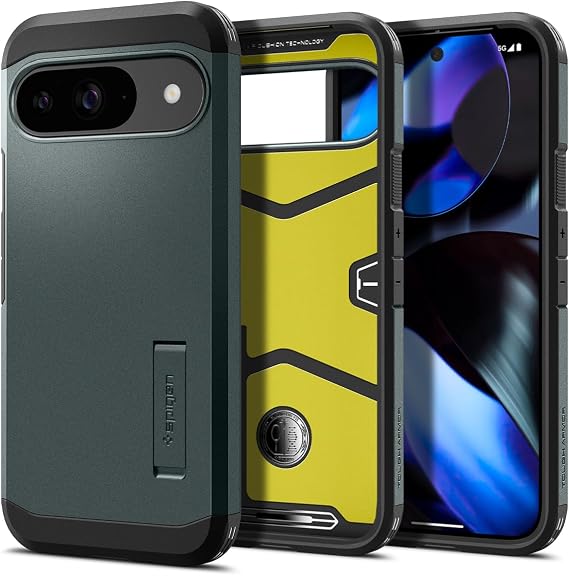 Spigen Tough Armor Designed for Pixel 9 Case/Pixel 9 Pro Case (2024) [Kickstand] [Military-Grade Protection] - Abyss Green