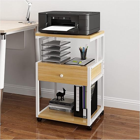 Printer Table 3 Tier Printer Stand with Storage Under Desk Printer Table Mobile Printer Cart on Wheels Multi-purpose for Office and Home Easy to use