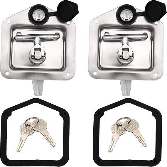 T-Handle Latch, 2 Truck Tool Box Latch Stainless Steel Lock Replacement Handle with 4 Keys for Camper RV Trailer Door Toolbox