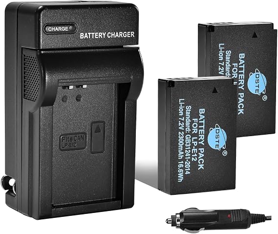 DSTE 2-Pack LP-E12 Battery and Travel and Car Charger Adapter Compatible with Canon EOS M, EOS M2, EOS M10, EOS M50, EOS M50 Mark II, EOS M100, EOS M200, Rebel SL1, PowerShot SX70 HS Camera
