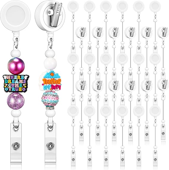 Sayglossy 15 Pcs Badge Reels Beadable with Alligator Clip,White
