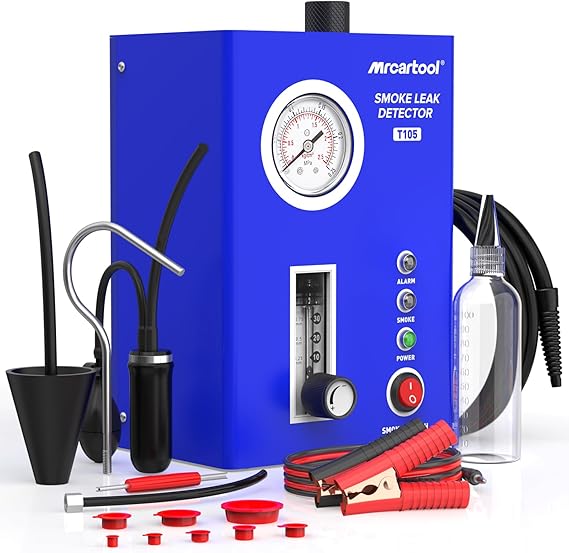 MR CARTOOL T105 Vacuum Smoke Tester with Built-in Air Pump, 15 psi Pressure | 6L/min Smoke Output,Adjustable Flow Meter,Overheat Protection, Pressure Gauge, Fits Cars Motors Boats Trucks Leak Diagnostic