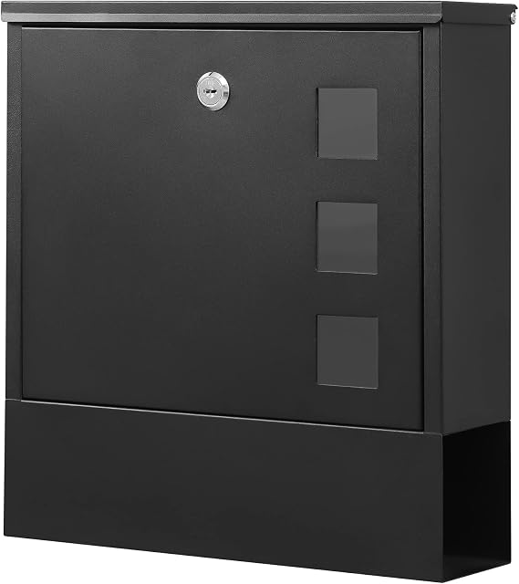 KYODOLED Locking Wall Mount Mailbox for Outside, Key Lock, Black