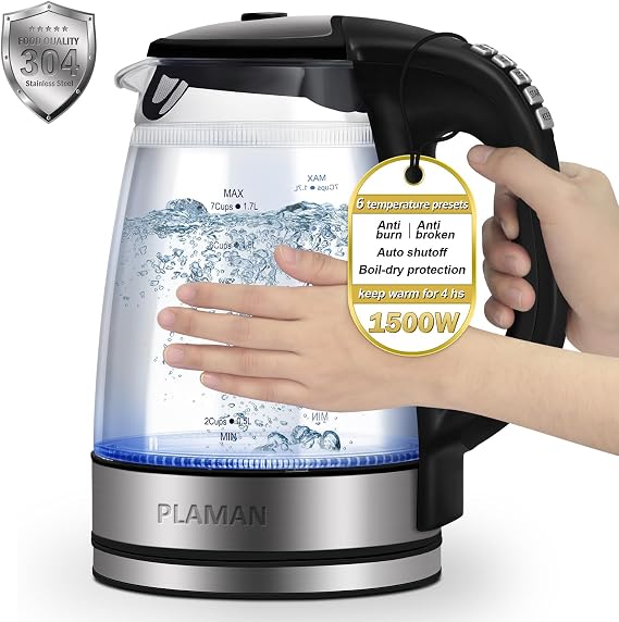 Cool Touch Electric Kettle with 6 Temp Presets for Tea/Coffee