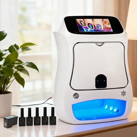 Nail Art Printer Machine with Touch Screen Display, Mobile Nail Printing Machine, 3D Digital Nail Printer Manicure Salon Set with Nail Printer/Pack of Nail Polish & Nail Dryer