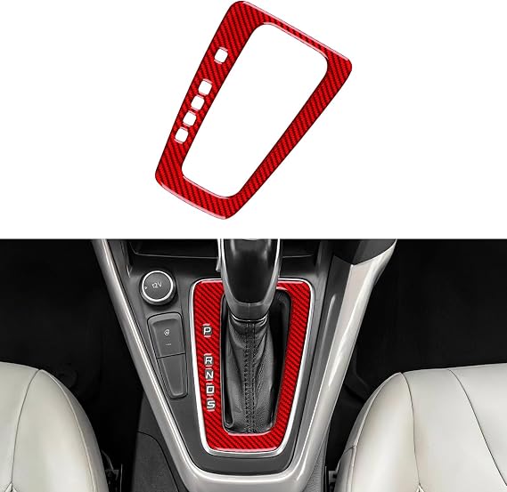 Real Carbon Fiber Automatic Gear Position Frame Covers - for Ford Focus SE 2015 2016 2017 2018 Carbon Fiber Accessories, Durable Anti-Scratch Protective Accessories (Red)
