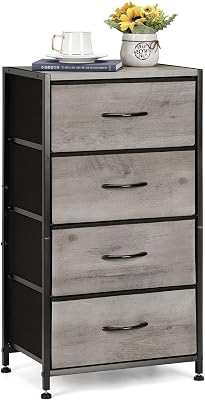 LIANTRAL Dresser with 4 Drawers, Fabric Dressers Storage Drawers, Sturdy Steel Frame & Wood Top, Dressers for Bedroom, Hallway, Entryway, Closets, Light Grey