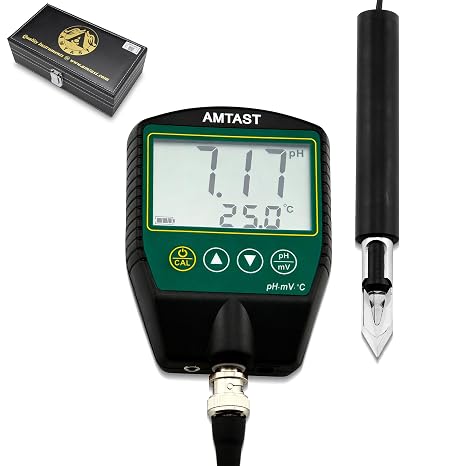 Portable pH Meters for Meat Fruit Drinks Food, pH Testing with Stainless Steel Penetration Blade pH Probe, Range 0~14.00Ph, Temp 0~100C (Model AMT16M)