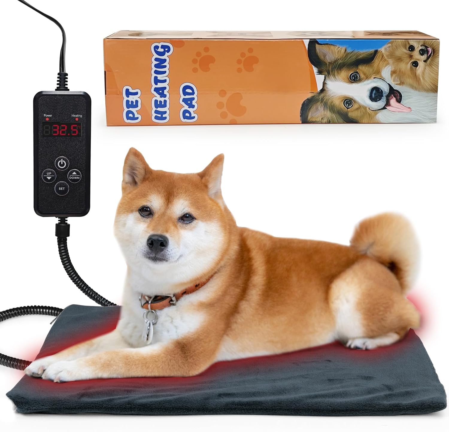 NAMOTEK Pet Heating Pad Adjustable Temperature with Timer, Waterproof Heated Mat with Chew Resistant Cord, Auto Power-Off Electric Indoor Pet Heat Pad for Dogs and Cats