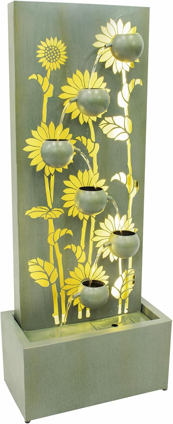 Sunnydaze Sunflower Fields Outdoor Water Fountain with LEDs - 48.5-Inch