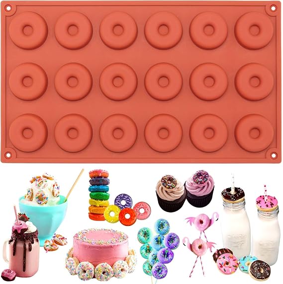 Funshowcase Mini Donut Silicone Mold 18 Cavity 12x7x0.4''