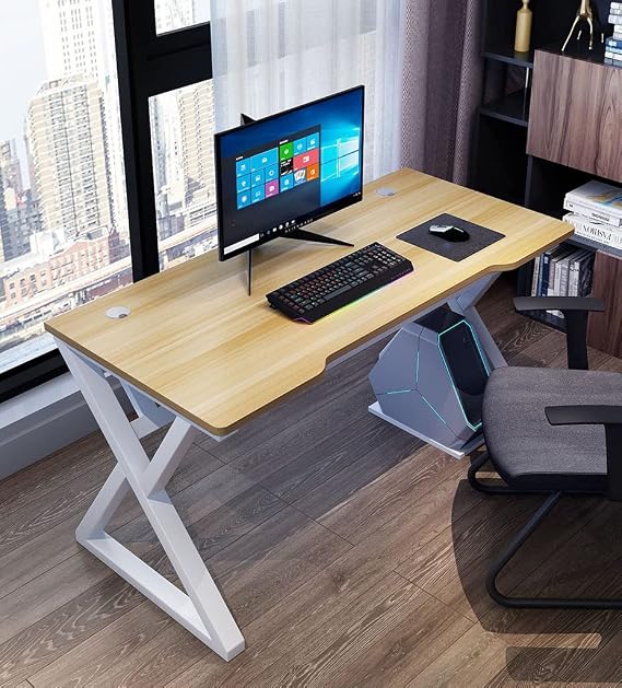 Bestier I-Shaped Gaming Desk Computer Desk X-Shaped Gaming Table Gamer Workstation with Large Mouse Pad for Heavy Duty Metal and Wood Computer Desk for Gaming and Office Yellow L 8